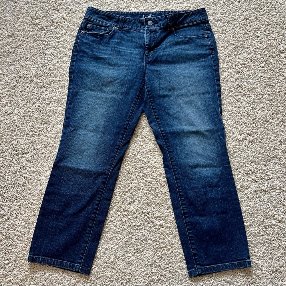 LOFT Mid Rise Modern Crop Jeans Dark Blue Wash Size 8